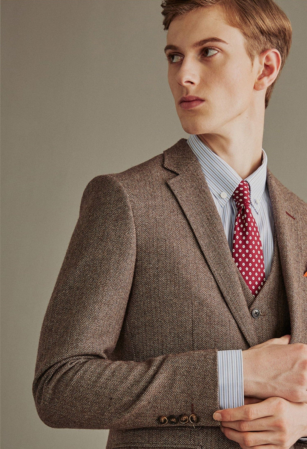 Herringbone 3 Piece Suit Blazer Vest Trousers