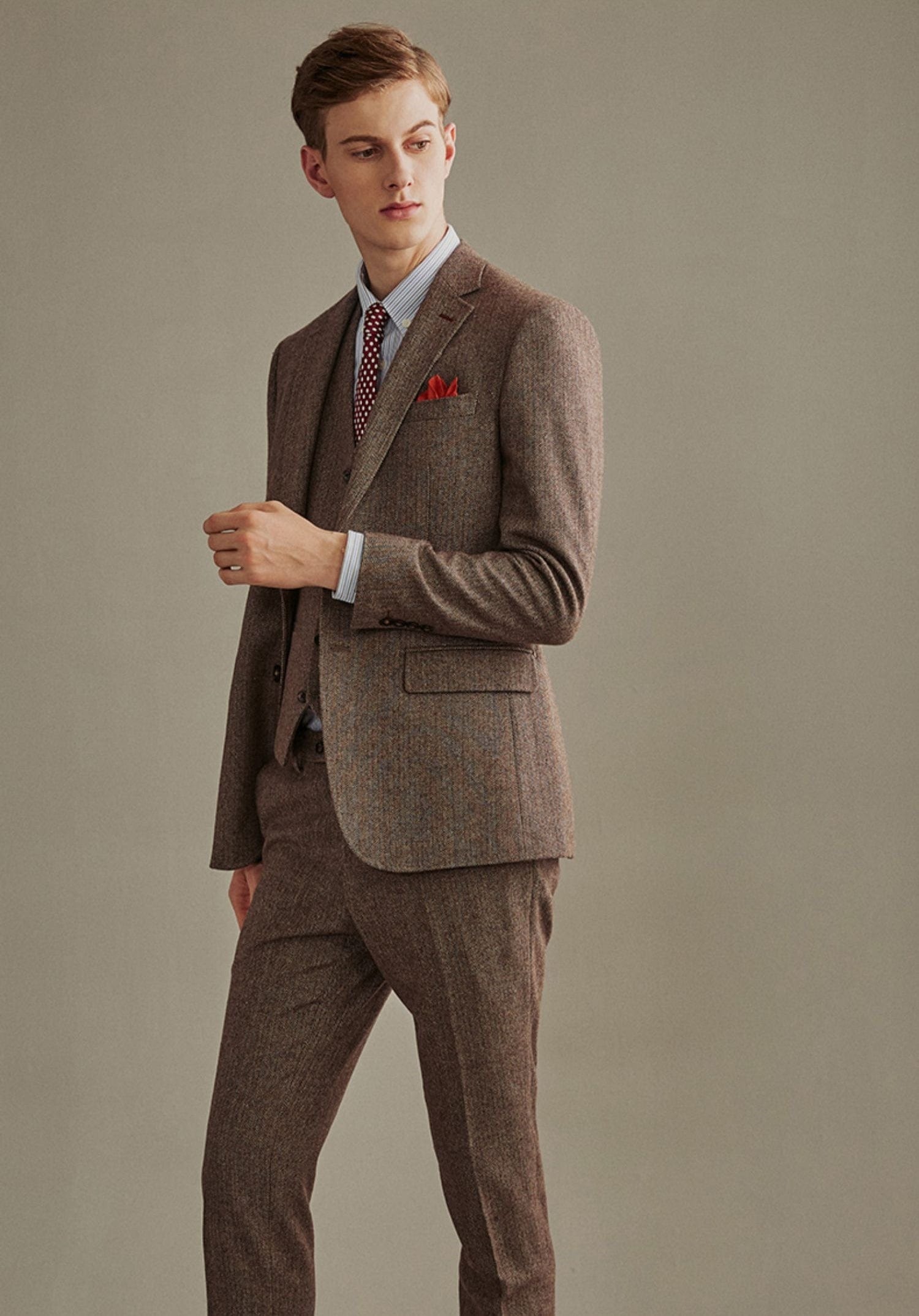 Herringbone 3 Piece Suit Blazer Vest Trousers