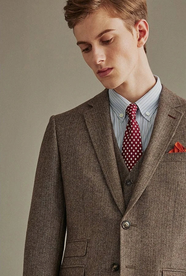 Herringbone 3 Piece Suit Blazer Vest Trousers
