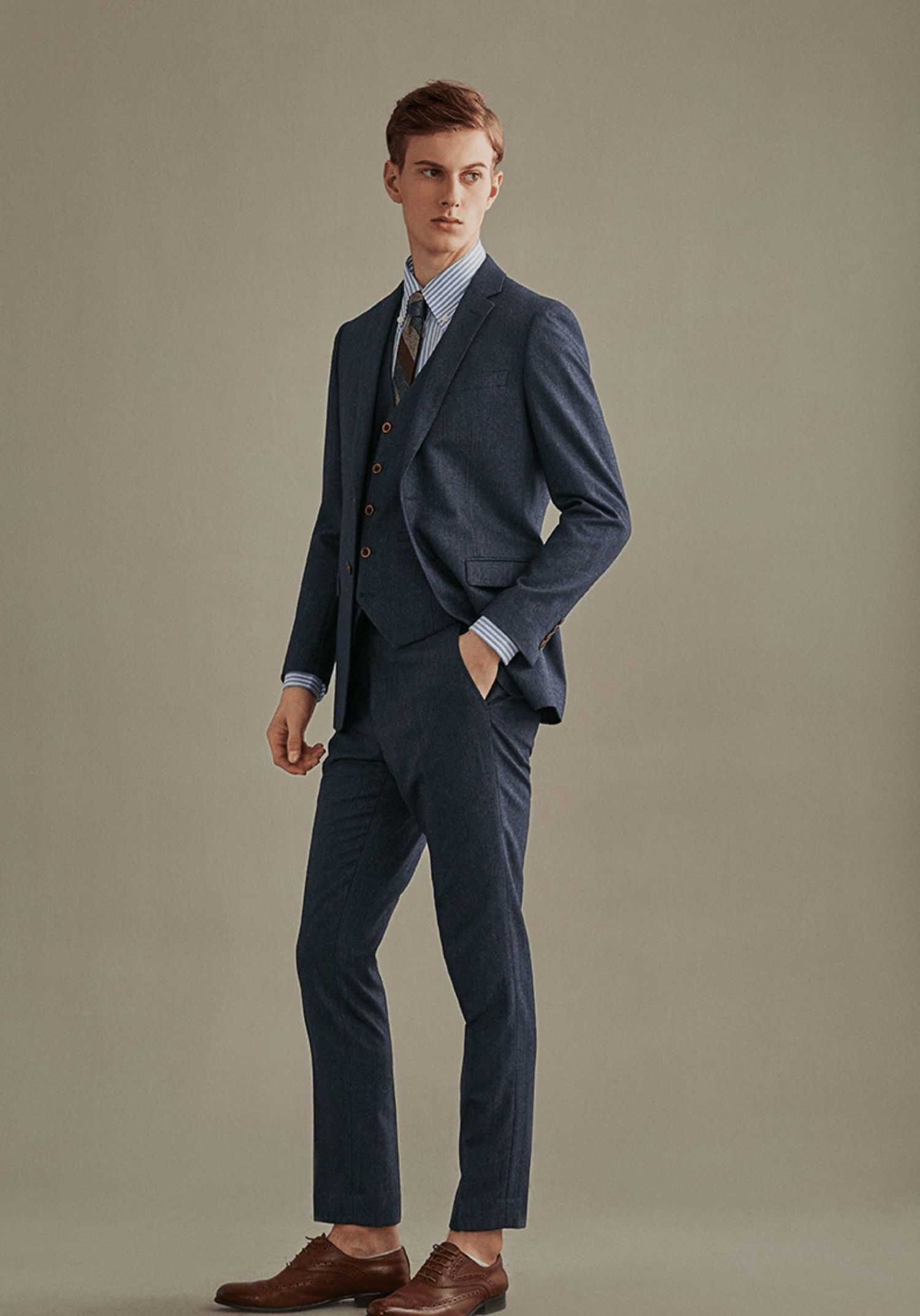 Herringbone 3 Piece Suit Blazer Vest Trousers