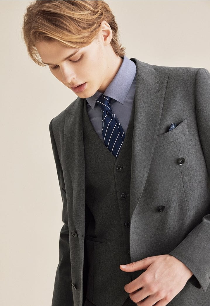 Double Breasted Slim Fit Wedding Business 3 Piece Suit Blazer Vest Trousers