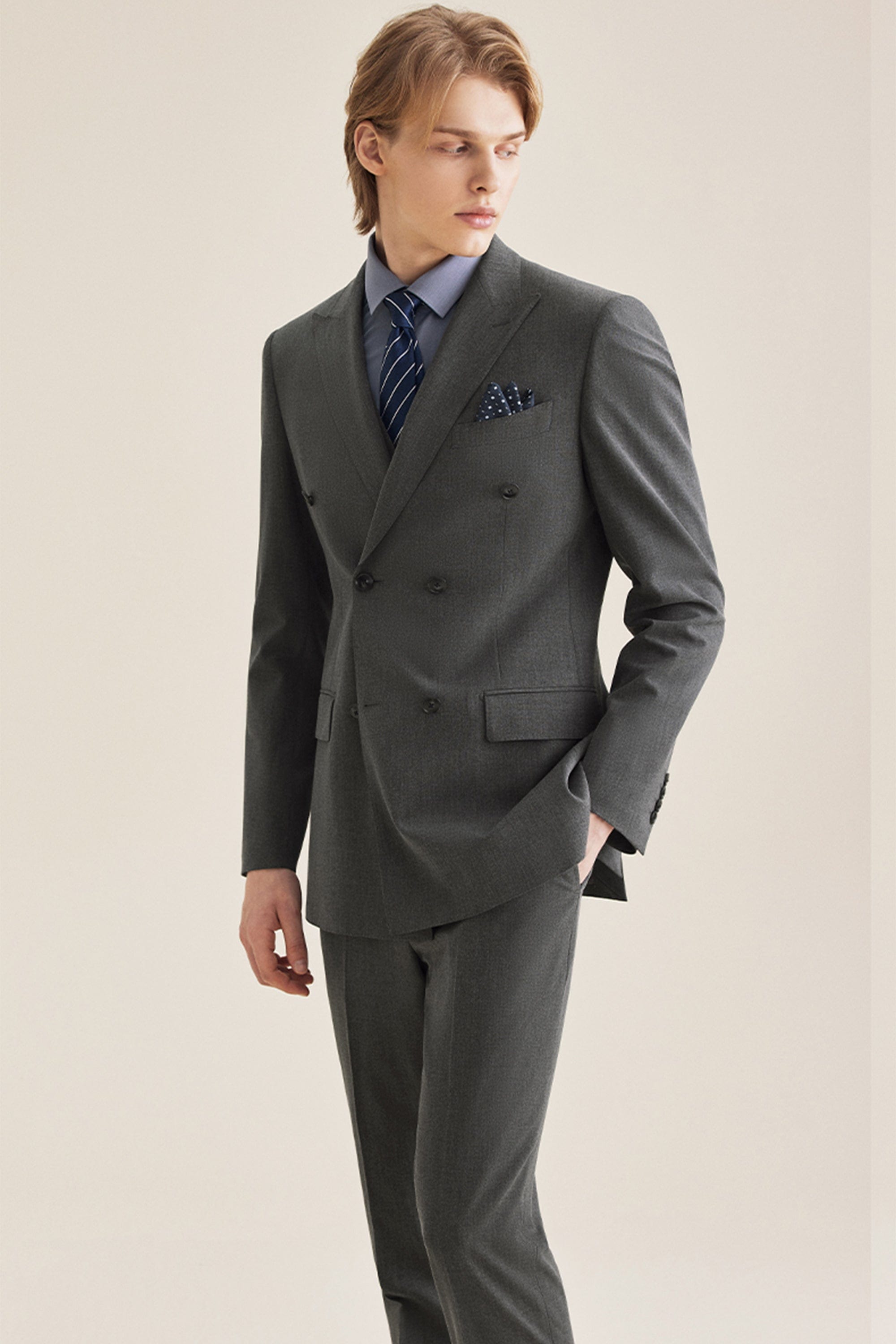Double Breasted Slim Fit Wedding Business 3 Piece Suit Blazer Vest Trousers
