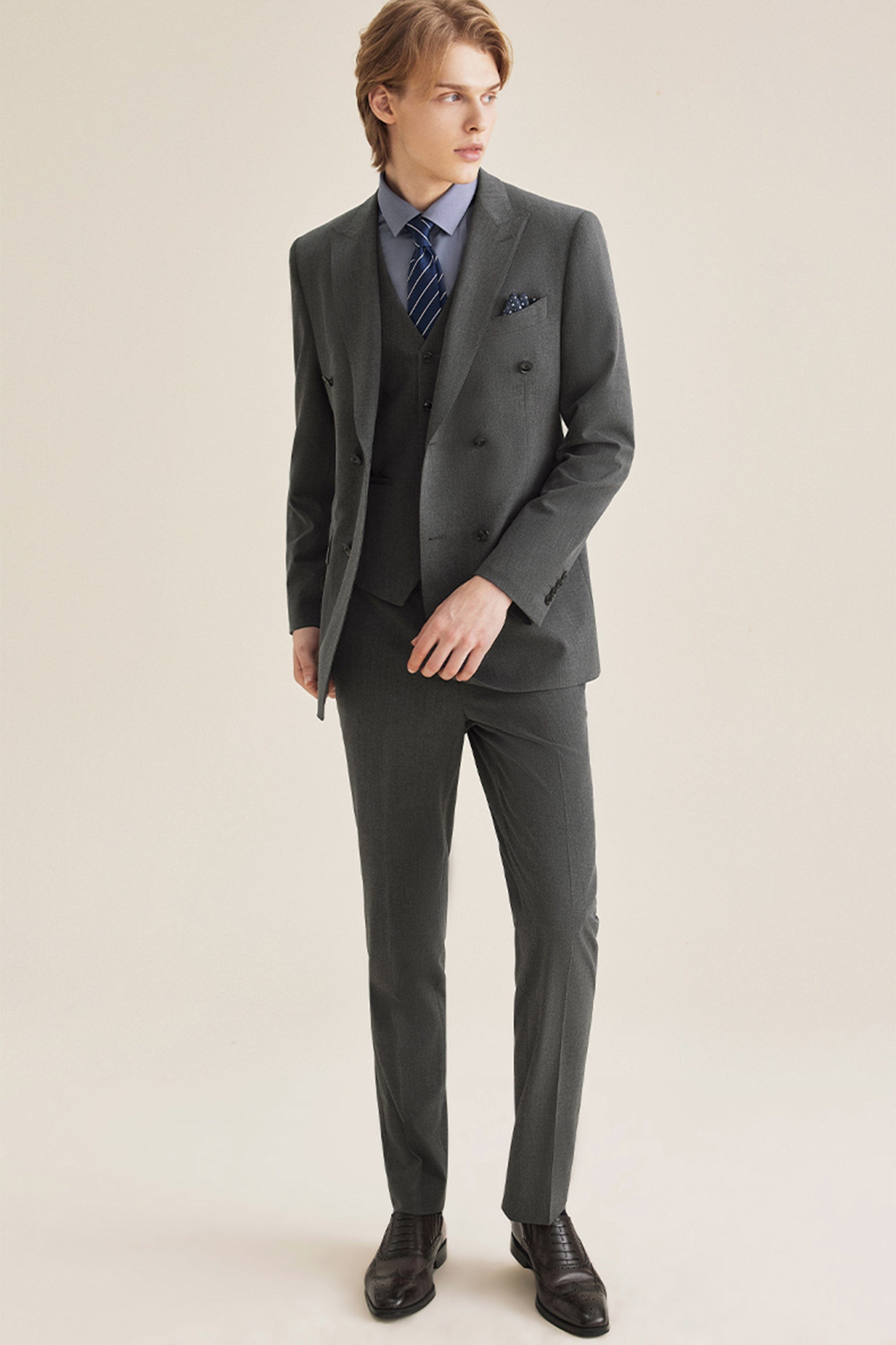 Double Breasted Slim Fit Wedding Business 3 Piece Suit Blazer Vest Trousers