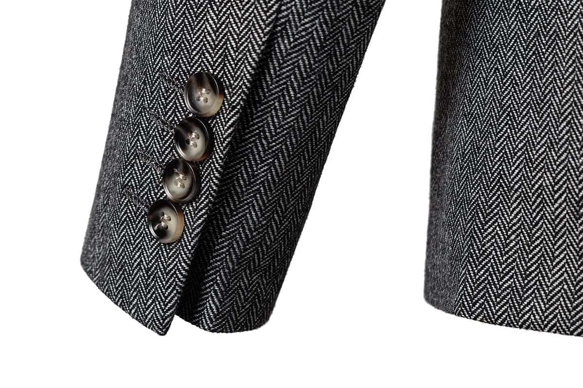 Herringbone Peak Lapel Business 3 Piece Suit Blazer Vest Trousers