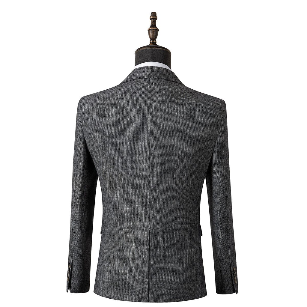 Herringbone Peak Lapel Business 3 Piece Suit Blazer Vest Trousers