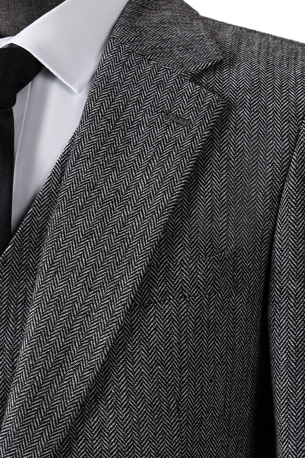 Herringbone Peak Lapel Business 3 Piece Suit Blazer Vest Trousers