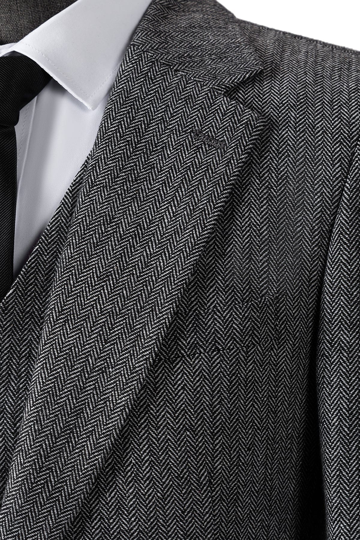 Herringbone Peak Lapel Business 3 Piece Suit Blazer Vest Trousers
