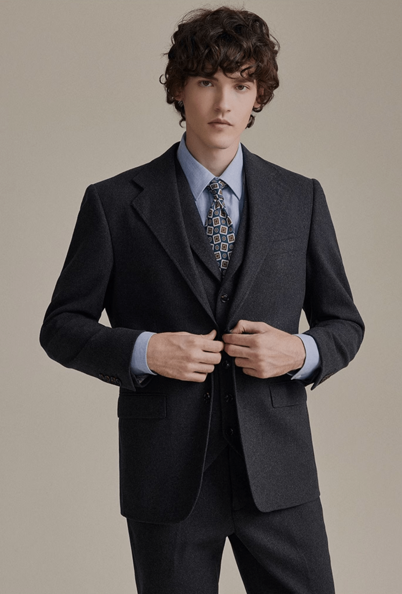 Tweed Slim Fit Wedding Business 3 Piece Suit Blazer Vest Trousers