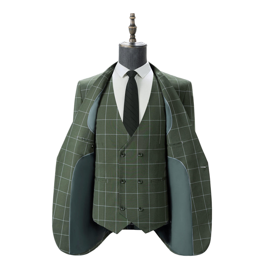 Plaid 3 Piece Suit Blazer Vest Trousers
