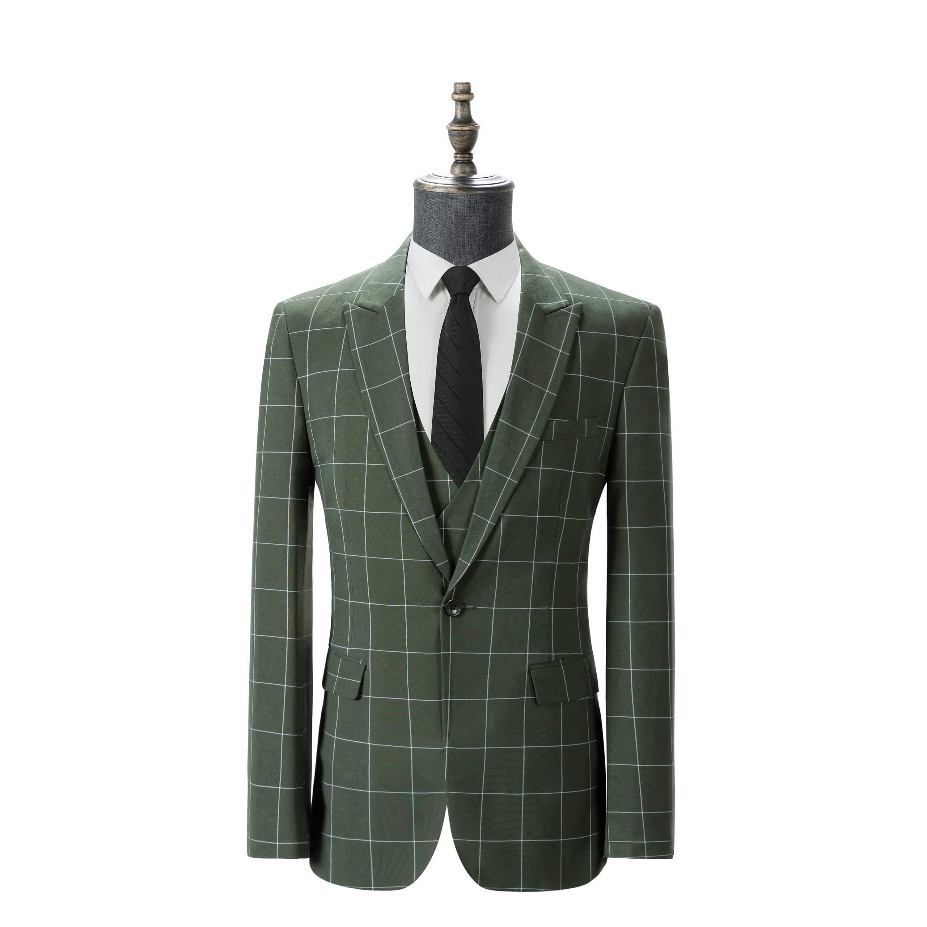 Plaid 3 Piece Suit Blazer Vest Trousers