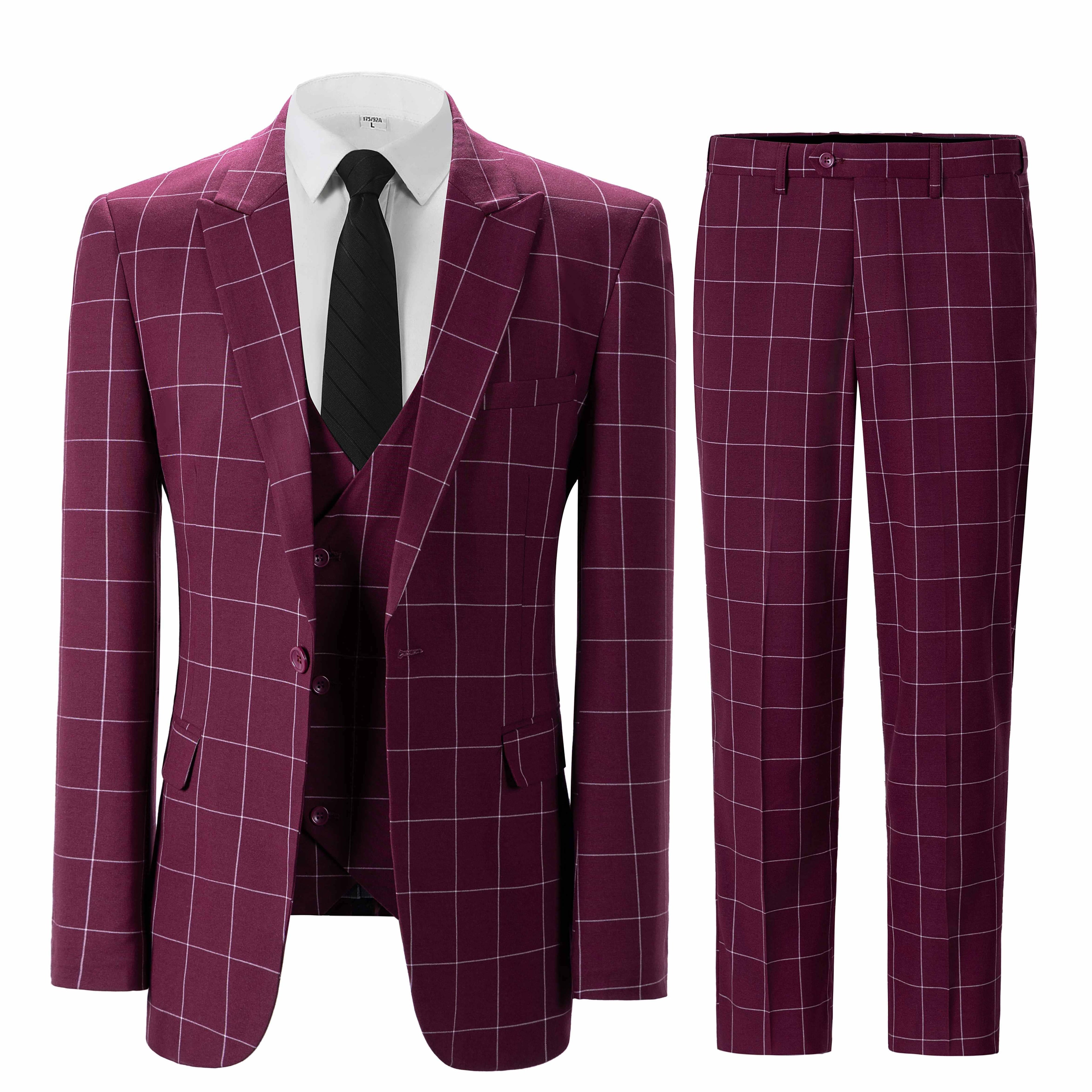 Plaid 3 Piece Suit Blazer Vest Trousers
