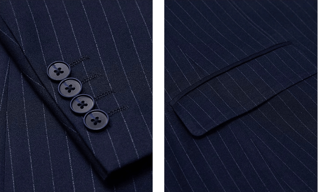 Striped Double Breasted Slim Fit Wedding Business 3 Piece Suit Blazer Vest Trousers