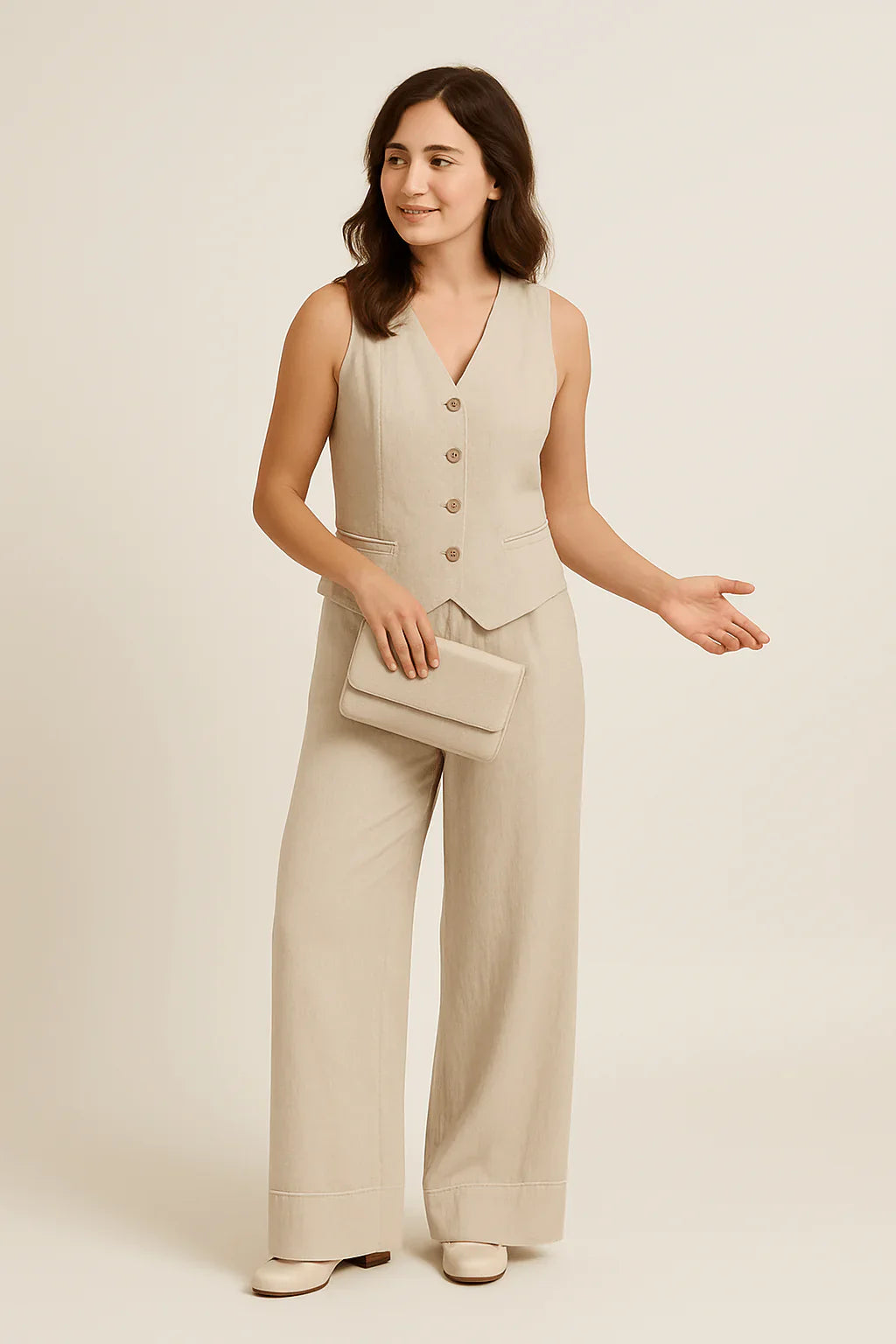 Women’s Linen Vest & Wide-Leg Trousers Set