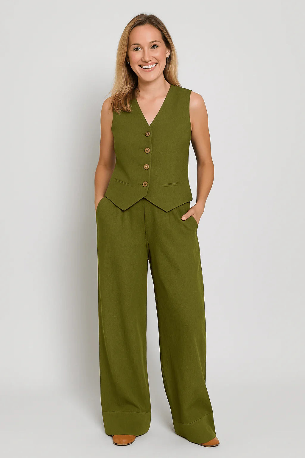 Women’s Linen Vest & Wide-Leg Trousers Set