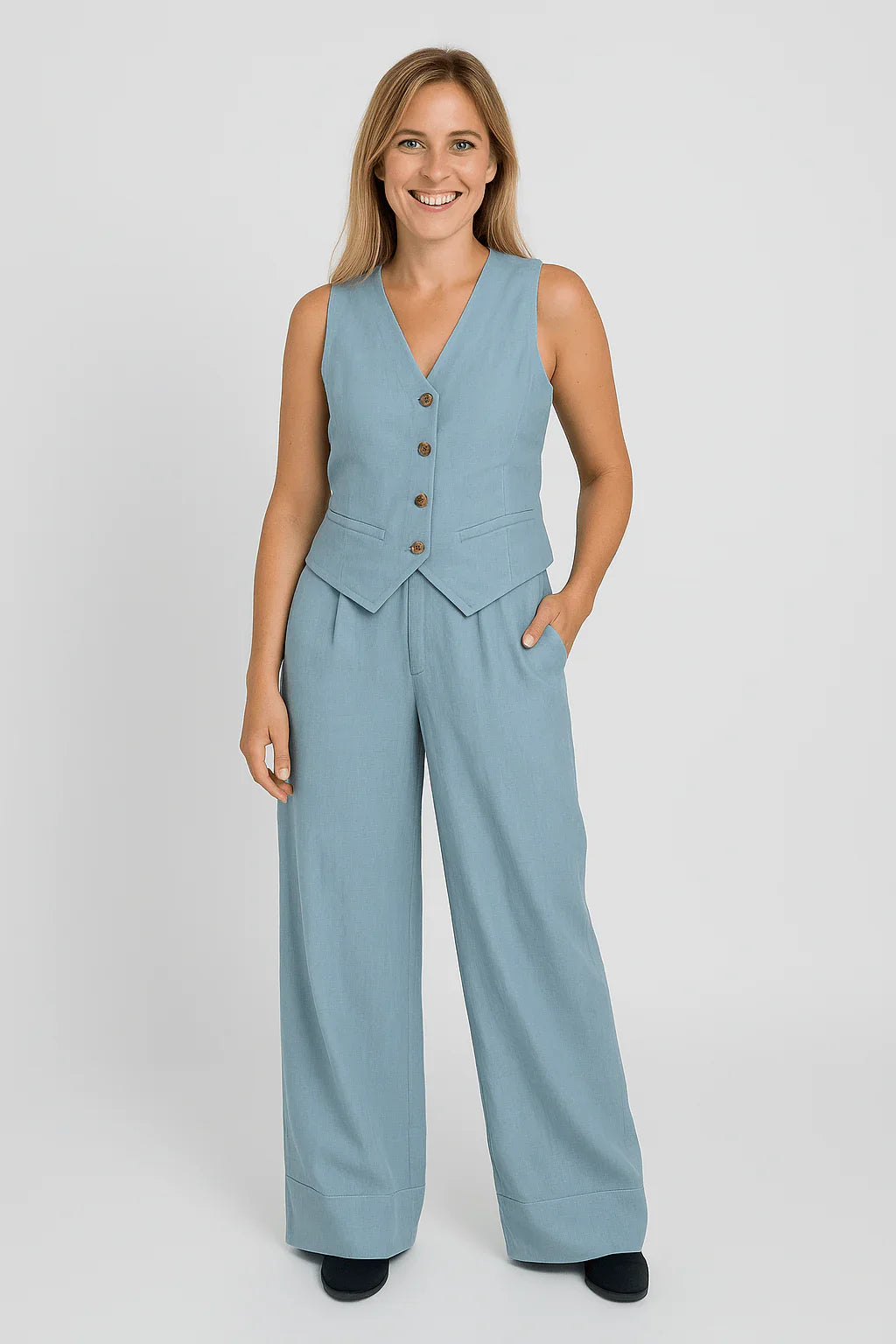 Women’s Linen Vest & Wide-Leg Trousers Set