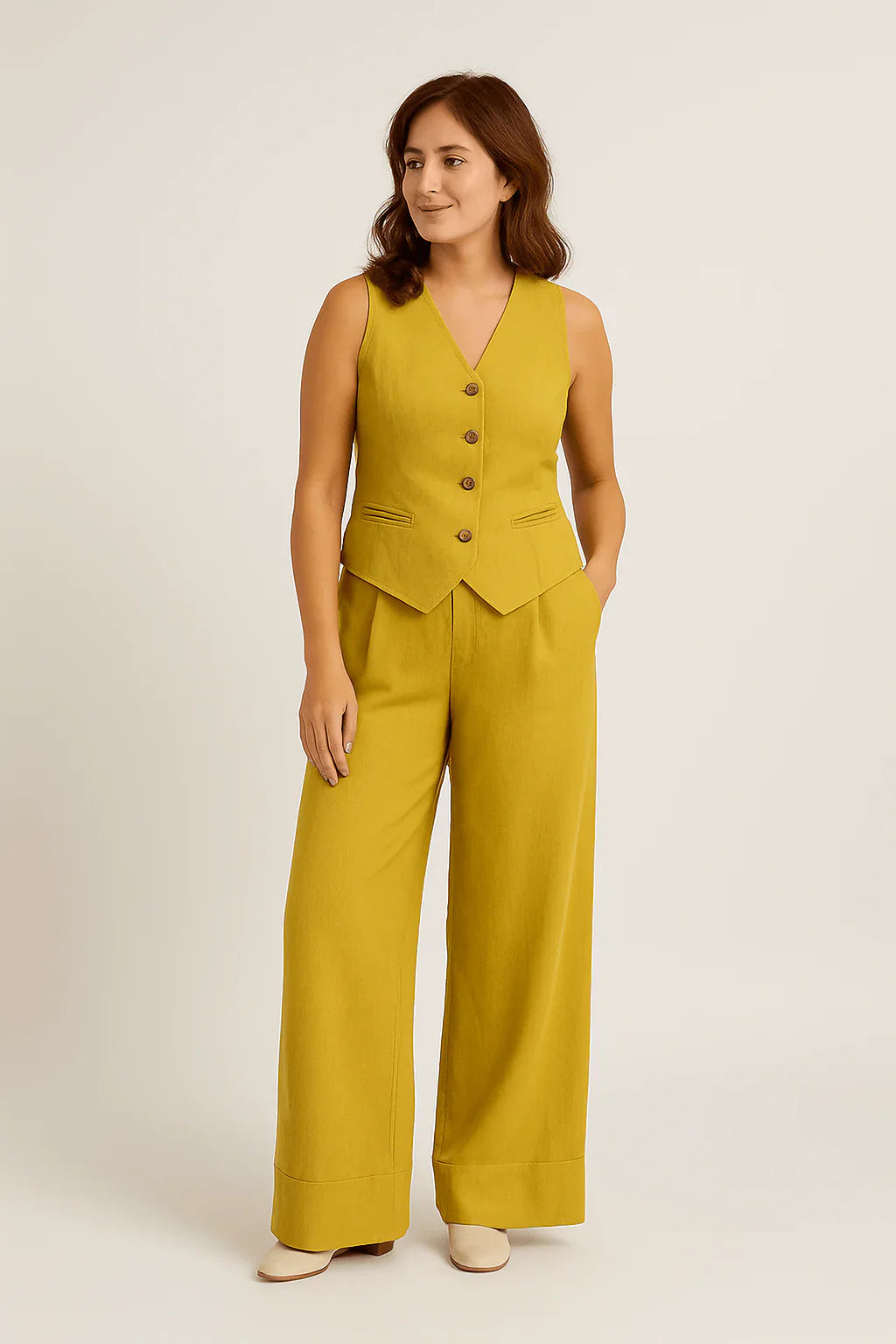 Women’s Linen Vest & Wide-Leg Trousers Set
