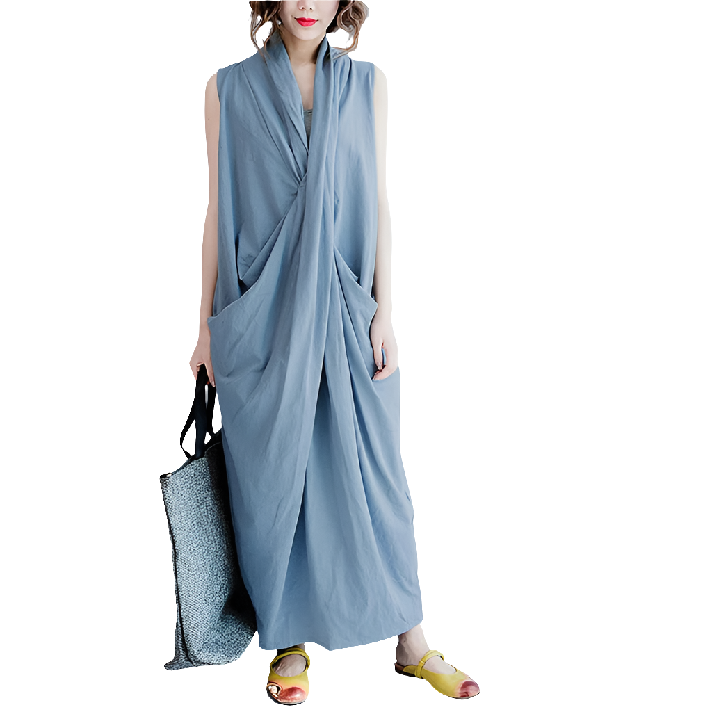 Oversized Asymmetrical Maxi Sundress – V-Neck Party Dress - Sprint Moda