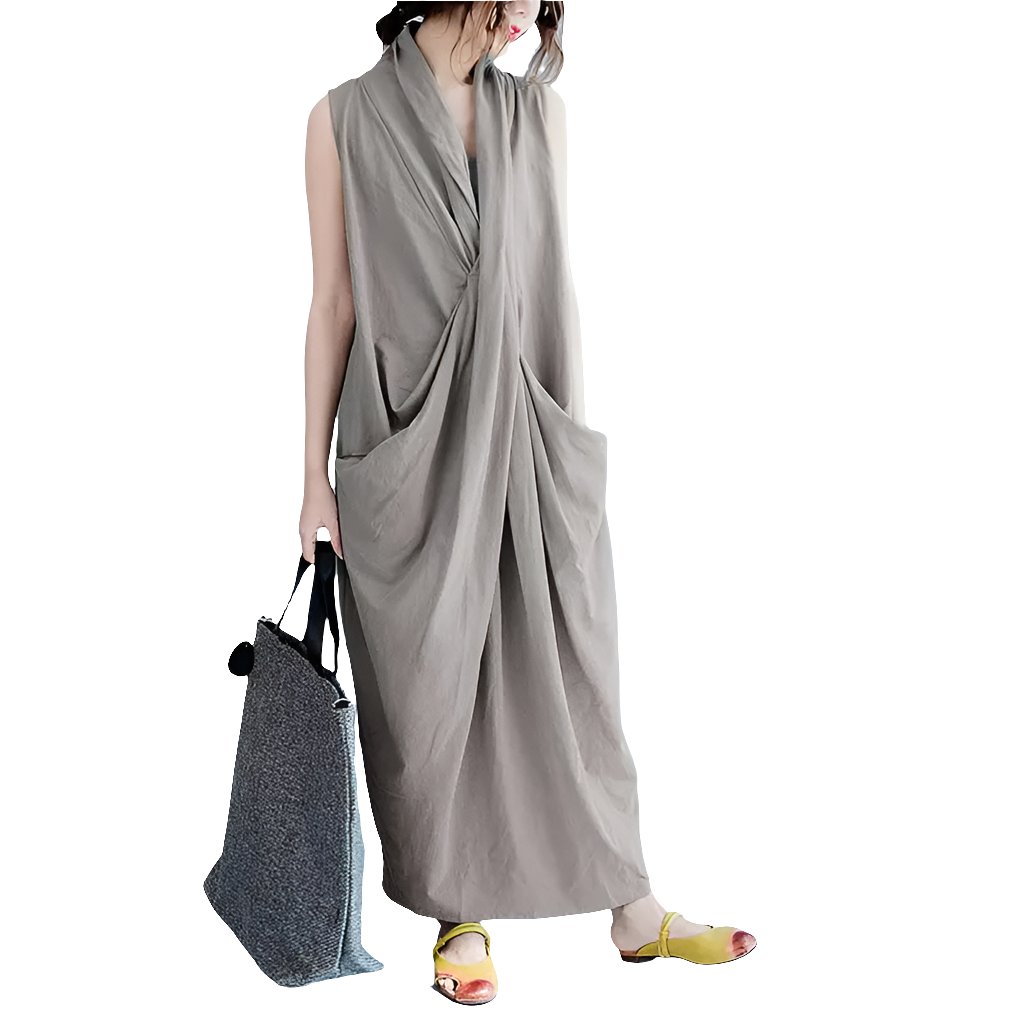 Oversized Asymmetrical Maxi Sundress – V-Neck Party Dress - Sprint Moda