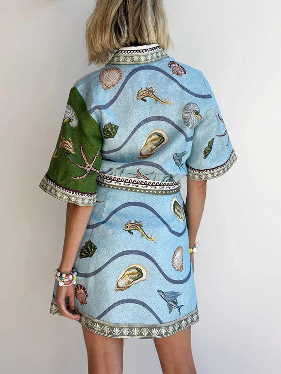 Deep Sea Floral Relaxed Fit Mini Shirt Dress