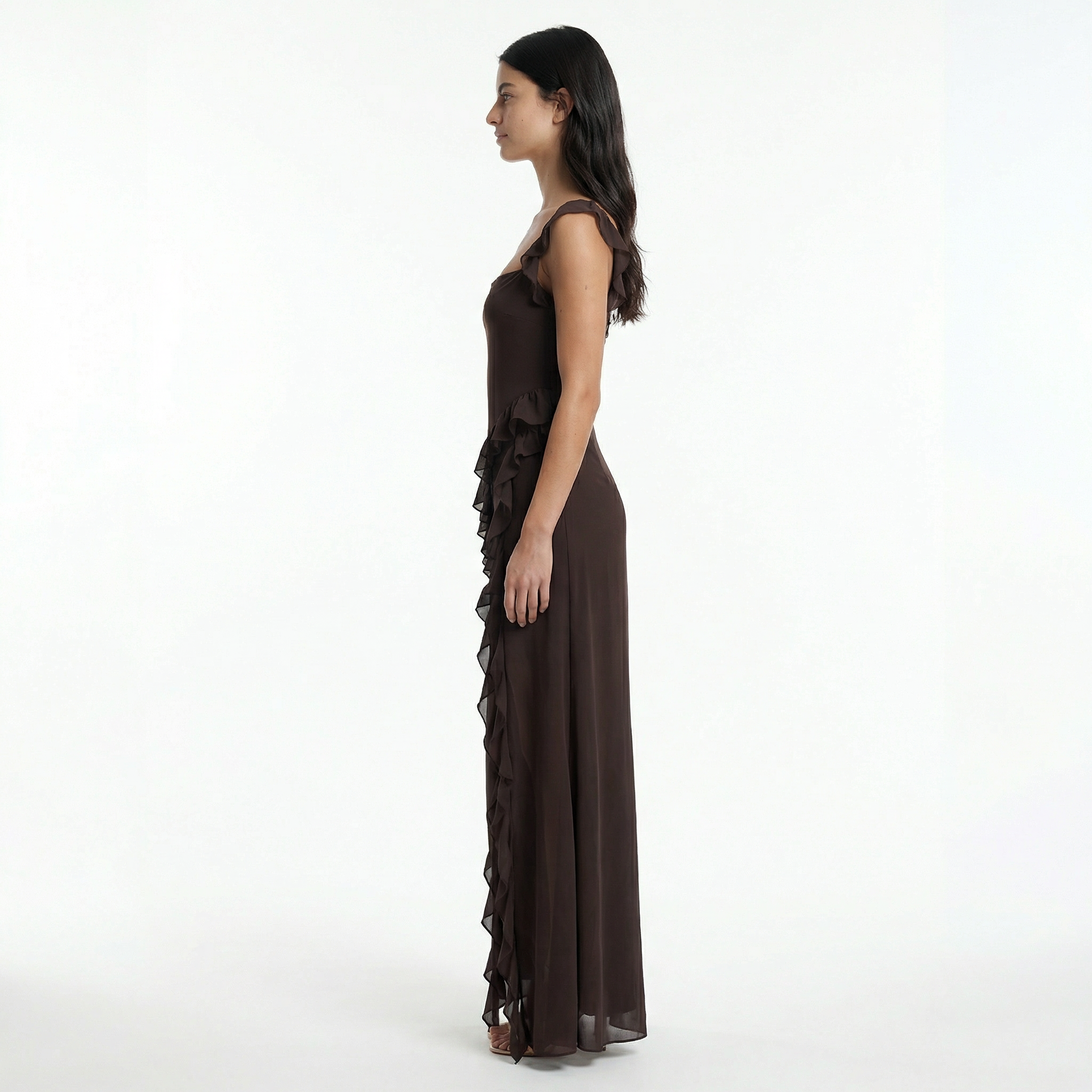 Women's Ruffle Maxi Dress Front Slit Evening Summer