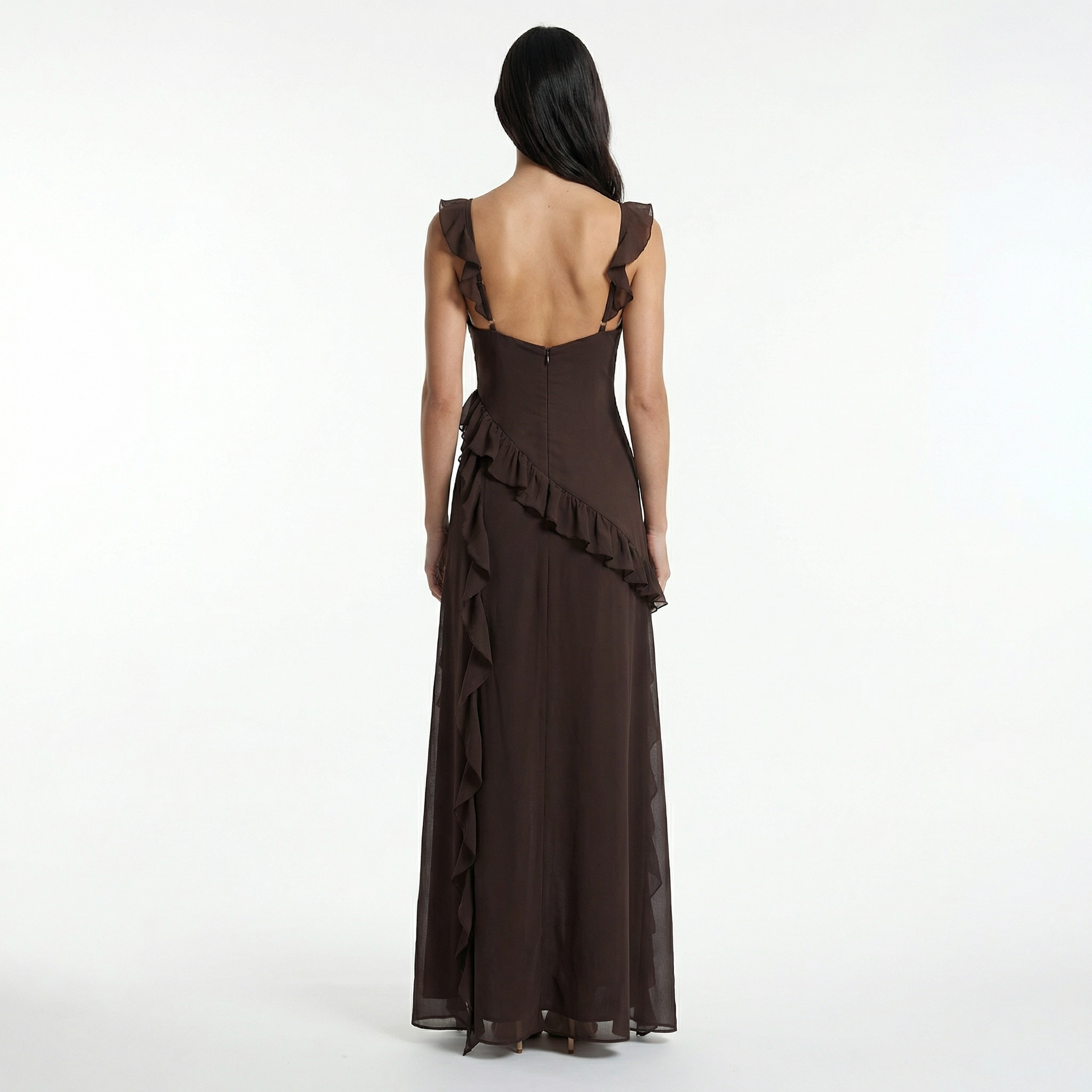 Women's Ruffle Maxi Dress Front Slit Evening Summer