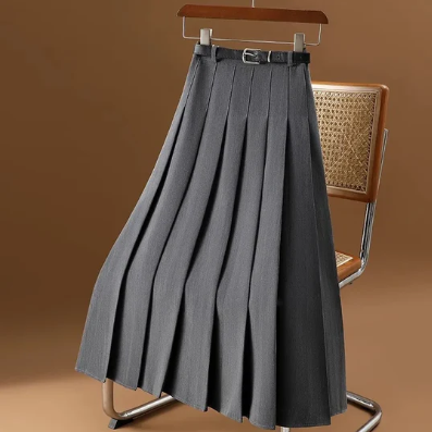 Women's Pleated Midi Skirt With Belt Summer