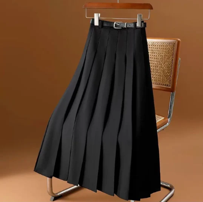 Women's Pleated Midi Skirt With Belt Summer