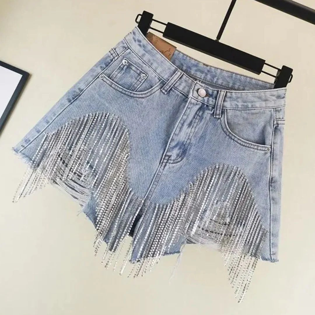 Szorty Jeansowe Wysoki Stan Distressed Lato