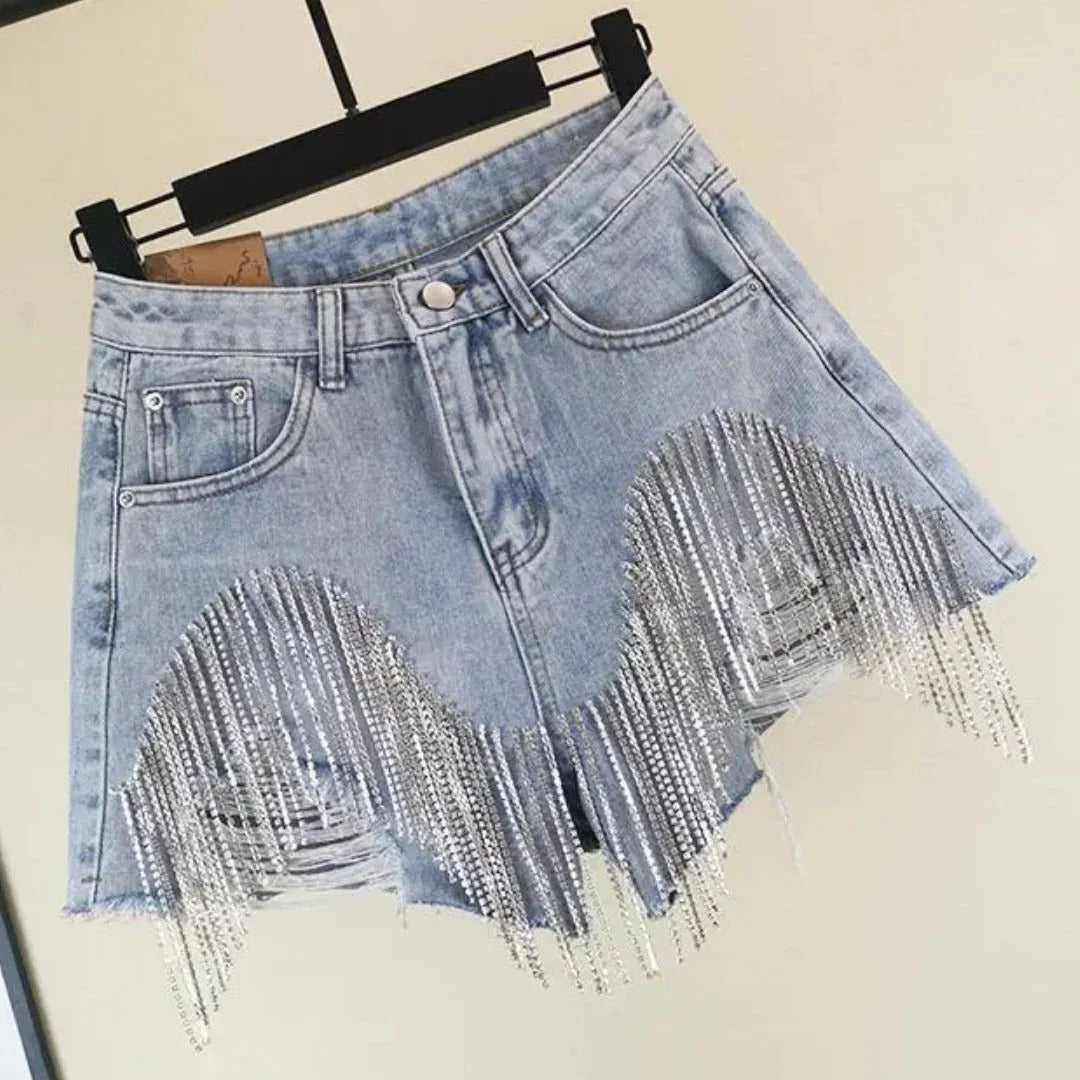 Szorty Jeansowe Wysoki Stan Distressed Lato