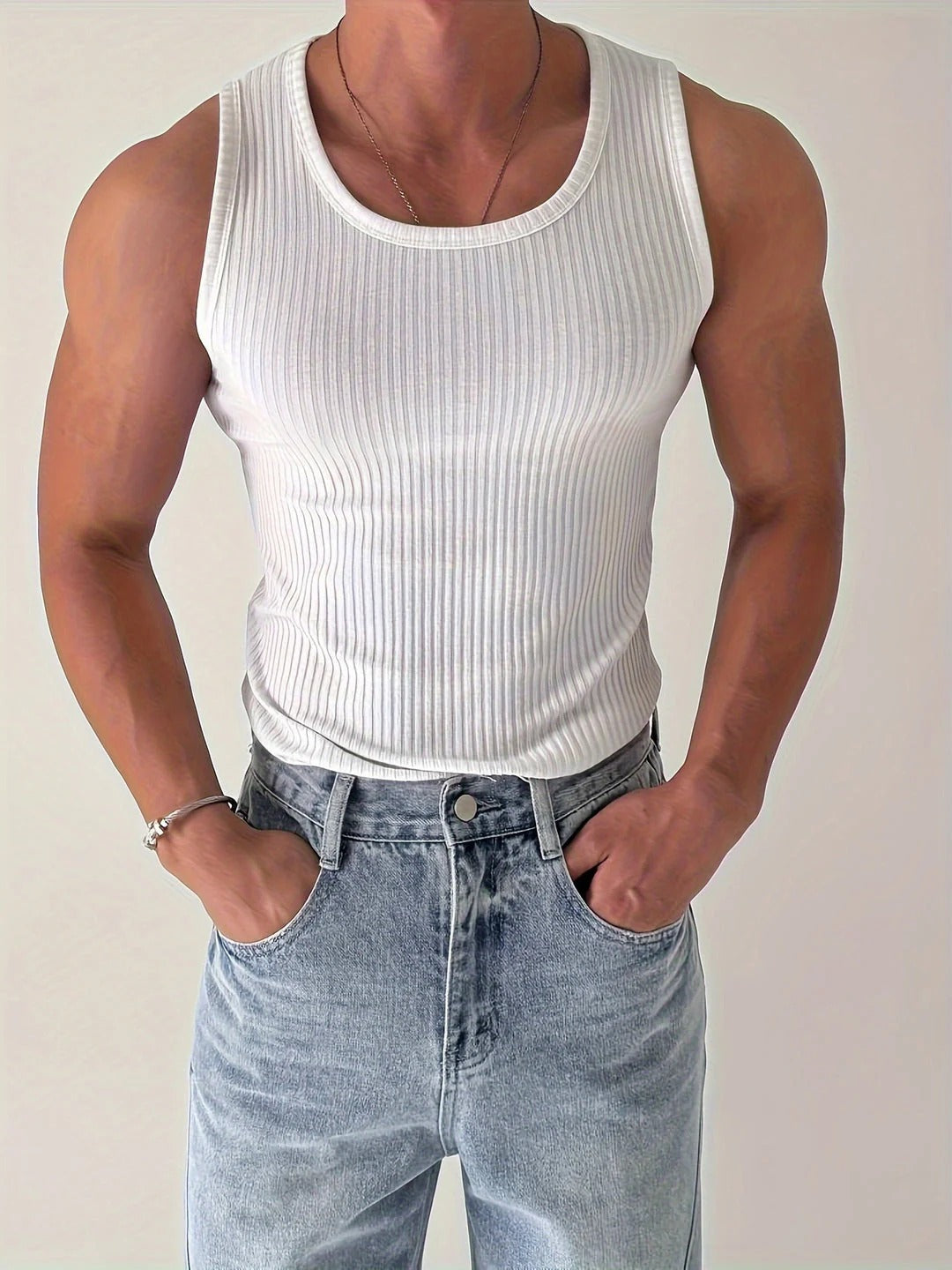 Tank Top Sportowy Męski Prążkowany Lato