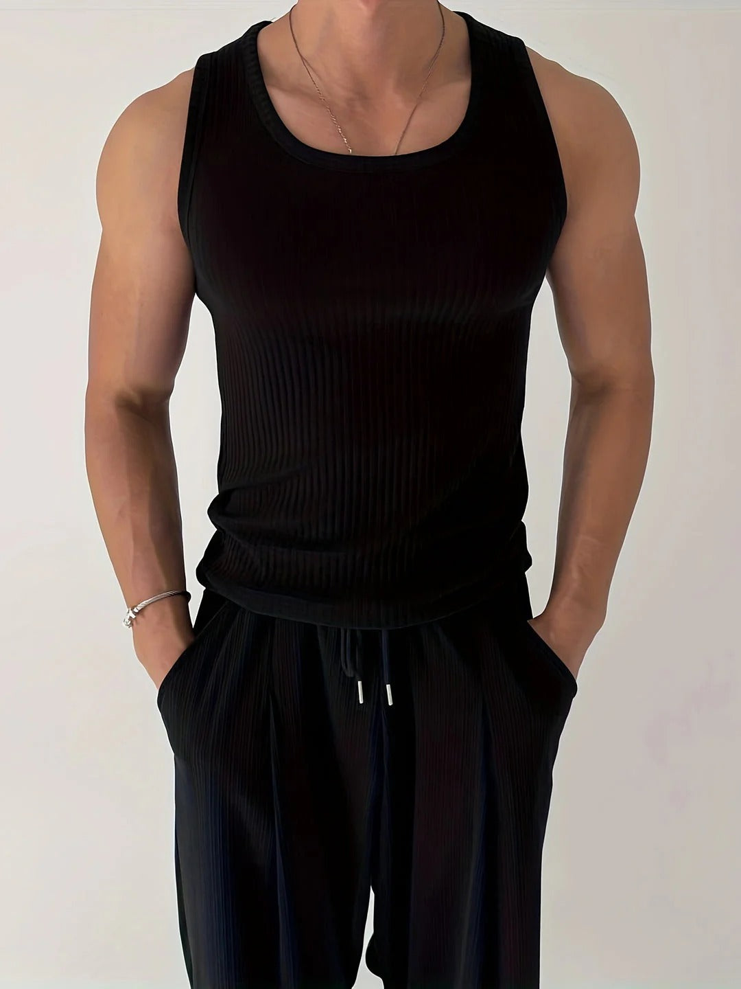 Tank Top Sportowy Męski Prążkowany Lato