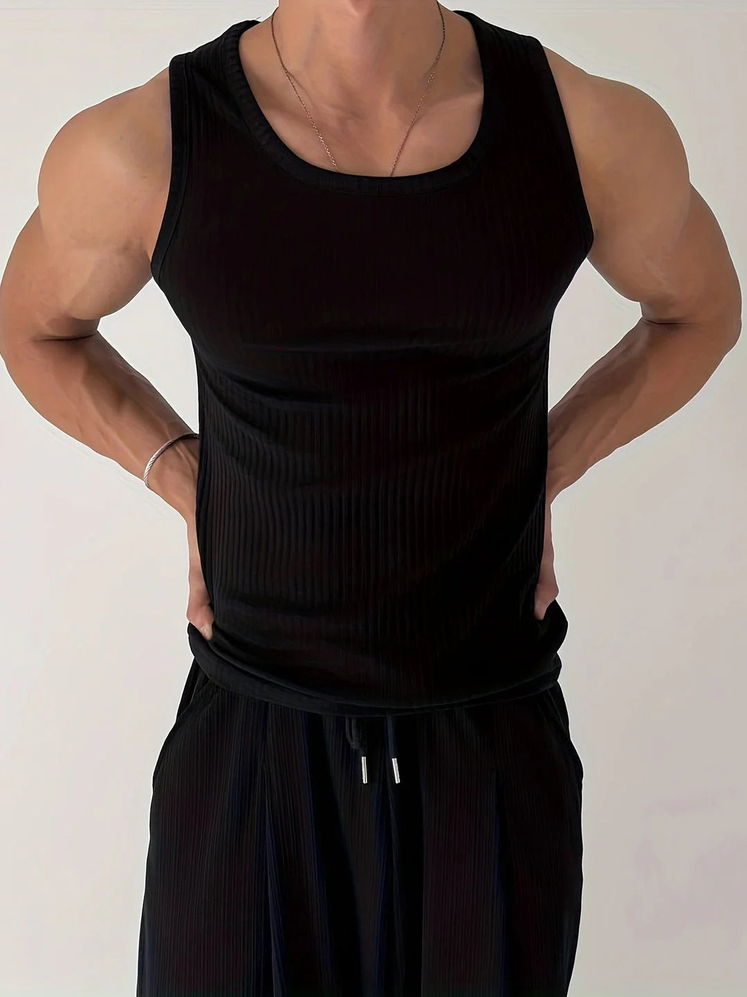 Tank Top Sportowy Męski Prążkowany Lato