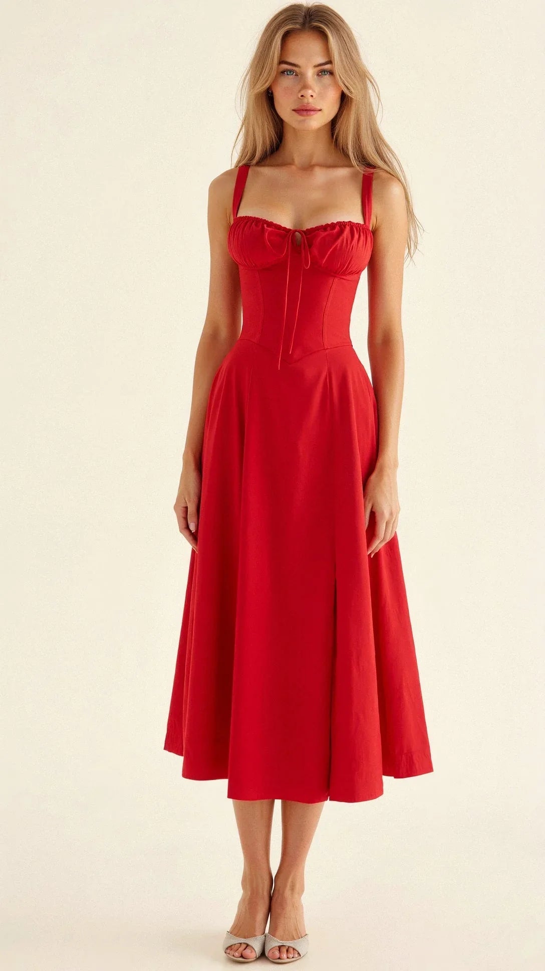 Elegant Corset Bodice Midi A-Line Dress