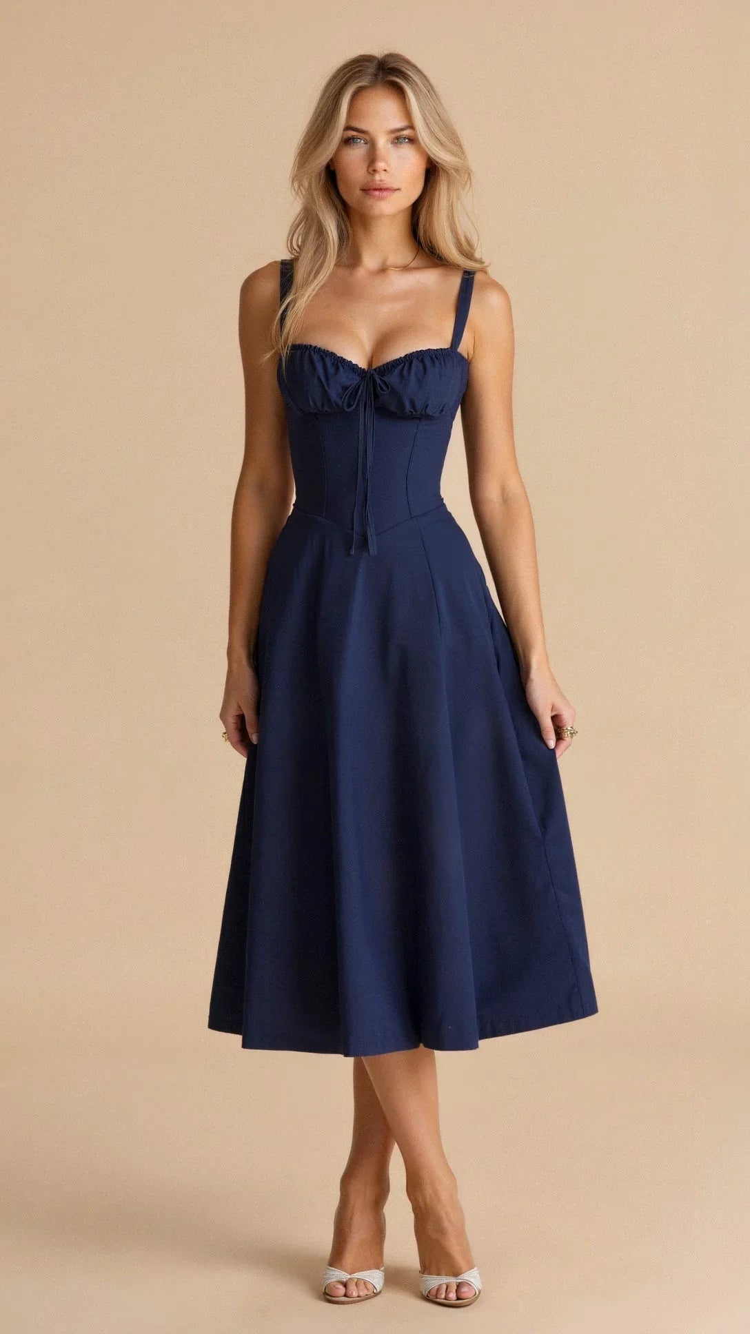 Elegant Corset Bodice Midi A-Line Dress