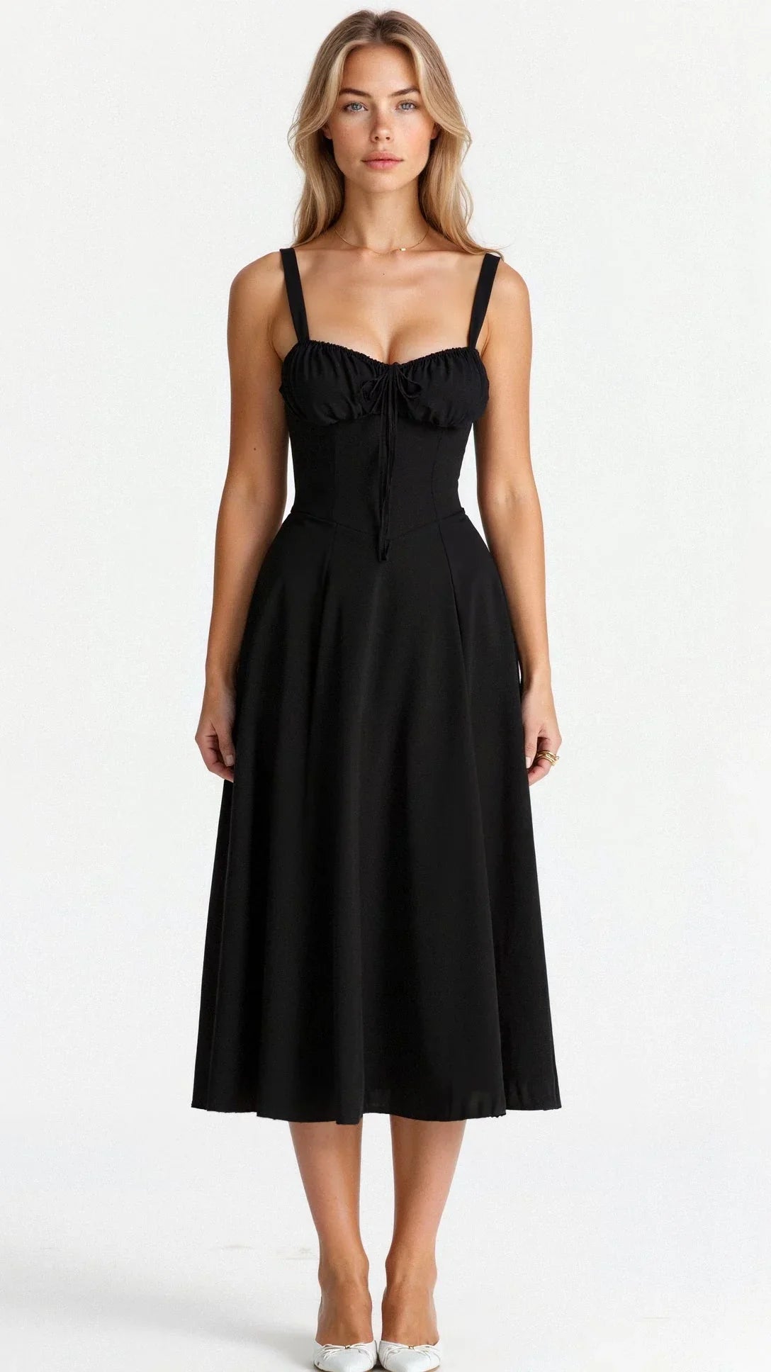 Elegant Corset Bodice Midi A-Line Dress