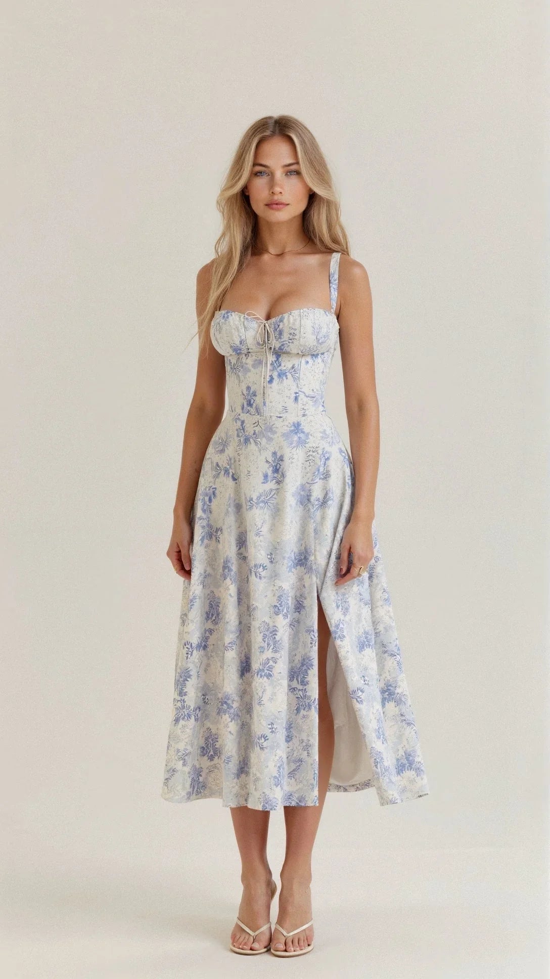 Elegant Corset Bodice Midi A-Line Dress