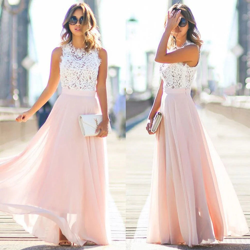 Women’s High Neck Long Lace and Veil Dress