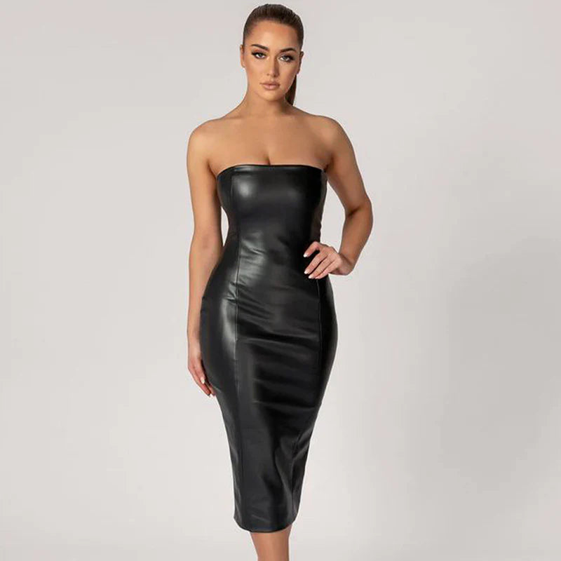 Elegant Panelled Strapless Bodycon Midi Dress