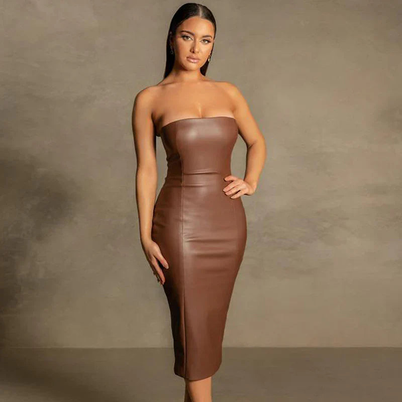 Elegant Panelled Strapless Bodycon Midi Dress